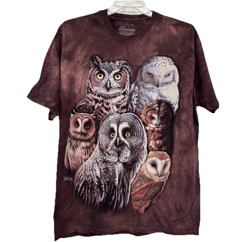 The Mountain Size XL T-Shirt Jeremy Paul Multiple Owls Graphic Art 2011 Brown